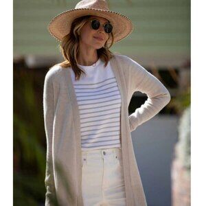 Premium Pure Cashmere Open Cardigan — Cream / Heather Oatmeal